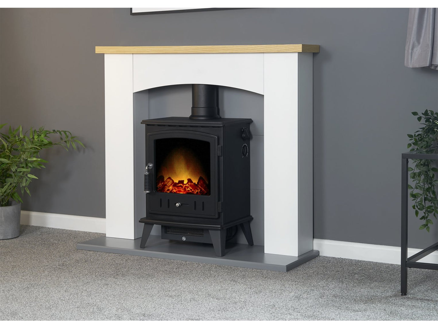 Adam Huxley Pure White & Grey + Aviemore Electric Stove Black, 39"