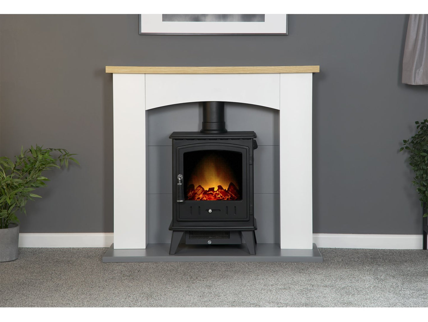 Adam Huxley Pure White & Grey + Aviemore Electric Stove Black, 39"