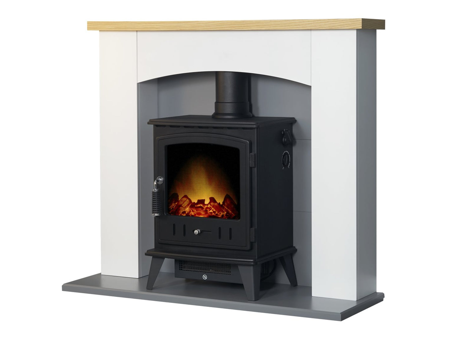 Adam Huxley Pure White & Grey + Aviemore Electric Stove Black, 39"
