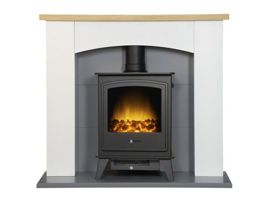 Adam Huxley in Pure White & Grey with Dorset Electric Stove in Black, 39 Inch