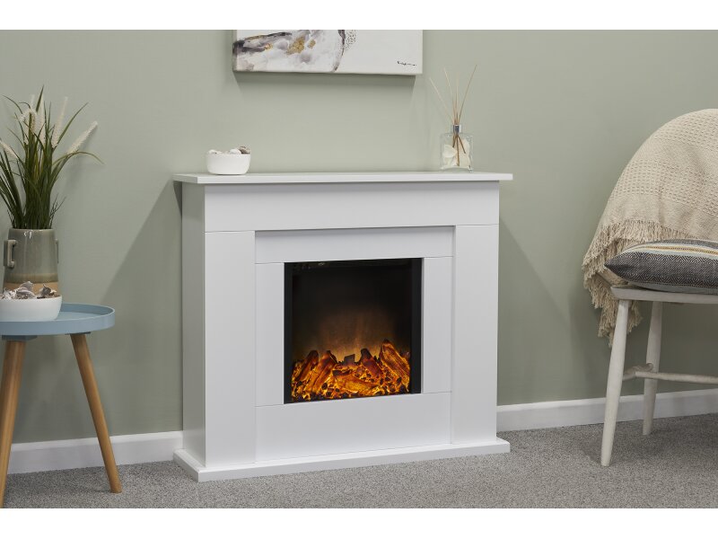 Adam Idaho Electric Fireplace Suite in White, 32 Inch