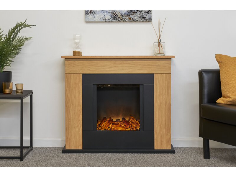 Adam Idaho Electric Fireplace Suite in Oak & Black, 32 Inch