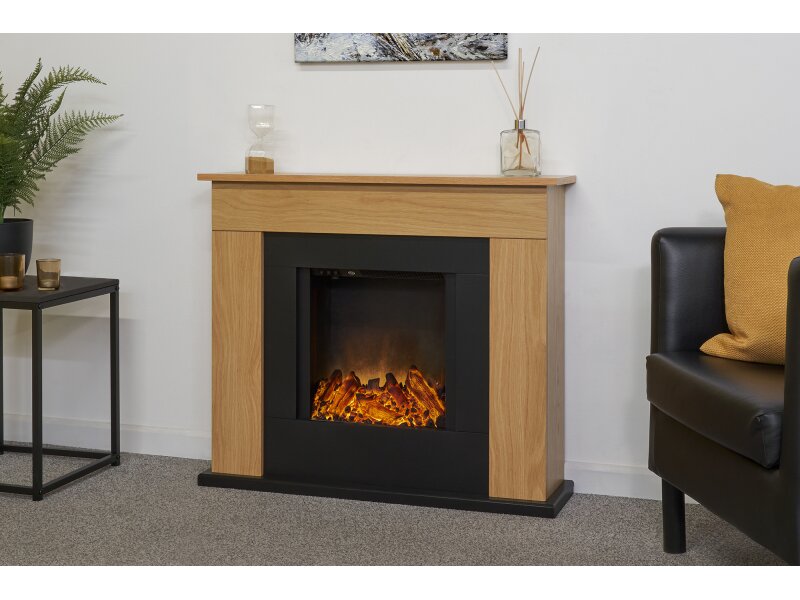 Adam Idaho Electric Fireplace Suite in Oak & Black, 32 Inch