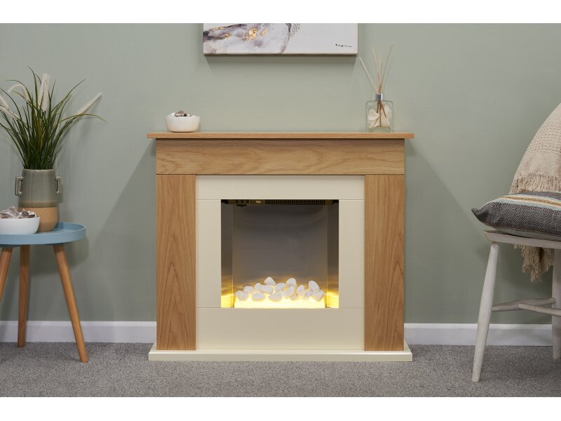 Adam Idaho Electric Fireplace Suite in Oak & Cream, 32 Inch