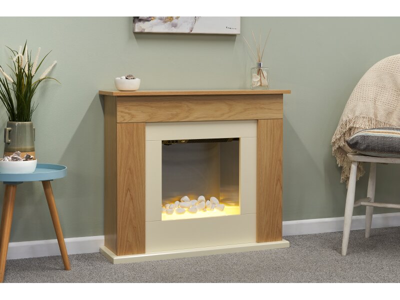 Adam Idaho Electric Fireplace Suite in Oak & Cream, 32 Inch