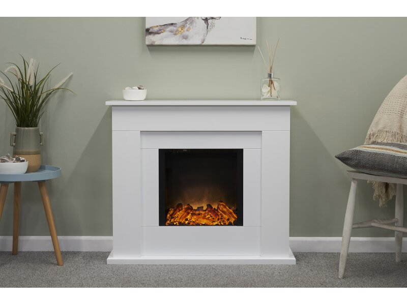 Adam Idaho Electric Fireplace Suite in White, 32 Inch