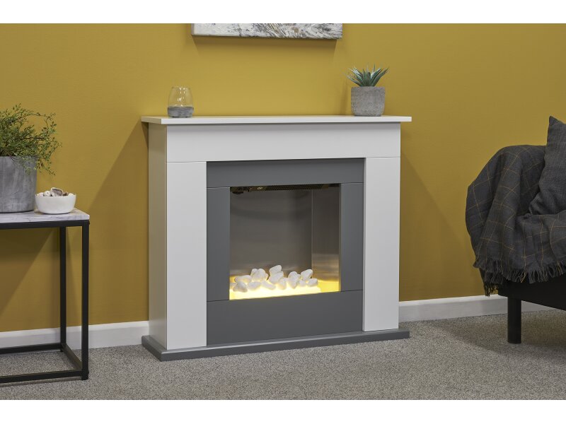 Adam Idaho Electric Fireplace Suite in White & Grey, 32 Inch
