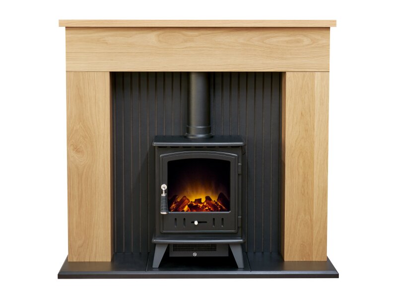 Adam Innsbruck Stove Fireplace in Oak with Aviemore Electric Stove in Black, 45 Inch