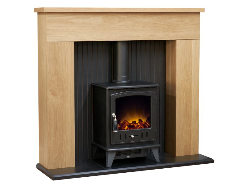 Adam Innsbruck Stove Fireplace in Oak with Aviemore Electric Stove in Black, 45 Inch