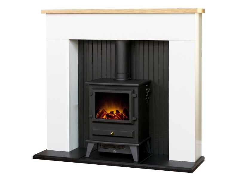 Adam Innsbruck Stove Fireplace in Pure White with Hudson Electric Stove in Black, 45 Inch