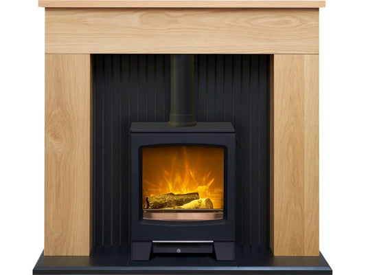 Adam Innsbruck Stove Fireplace in Oak with Lunar Electric Stove in Charcoal Grey, 45 Inch