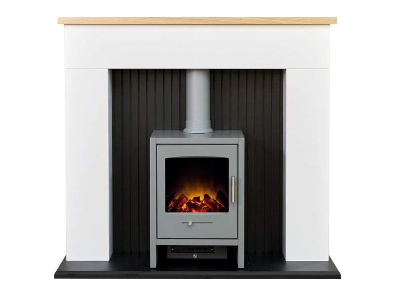 Adam Innsbruck Stove Fireplace in Pure White with Bergen Electric Stove in Grey, 45 Inch