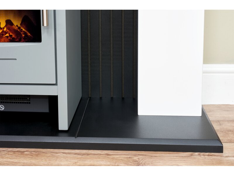 Adam Innsbruck Stove Fireplace in Pure White with Bergen Electric Stove in Grey, 45 Inch