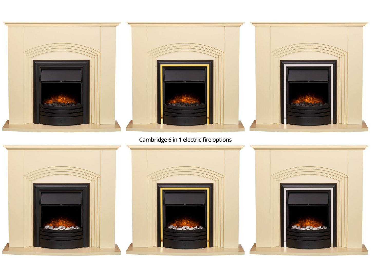 Adam Kirkdale Fireplace Cream + Cambridge 6-in-1 Electric Fire Black, 45"