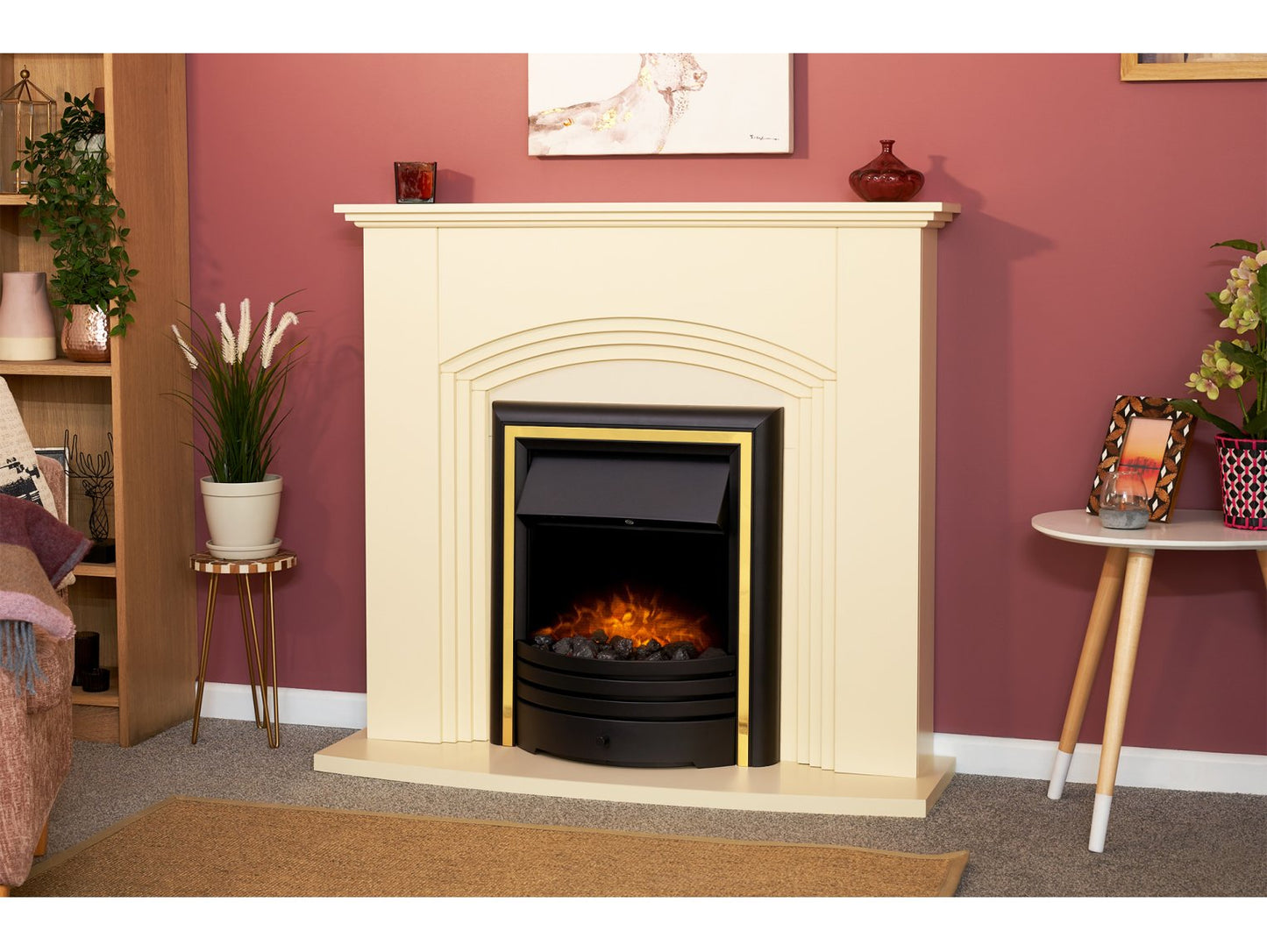 Adam Kirkdale Fireplace Cream + Cambridge 6-in-1 Electric Fire Black, 45"