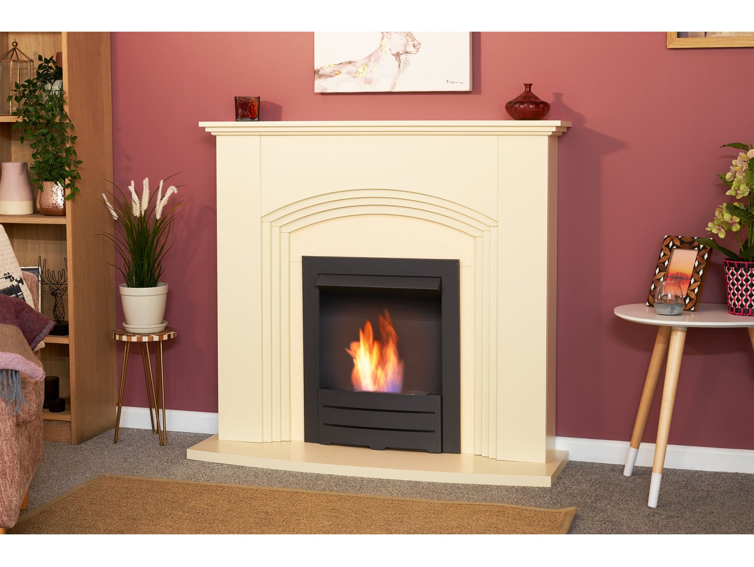 Adam Kirkdale Fireplace Cream + Colorado Bio Ethanol Fire Black, 45"