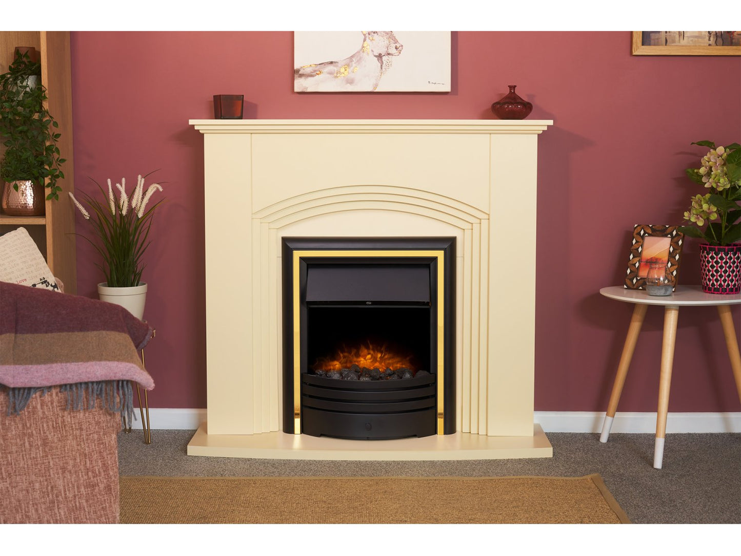 Adam Kirkdale Fireplace Cream + Cambridge 6-in-1 Electric Fire Black, 45"