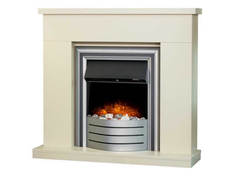 Adam Lomond Fireplace Stone Effect + Lynx 3-in1 Electric Fire Chrome, 39"