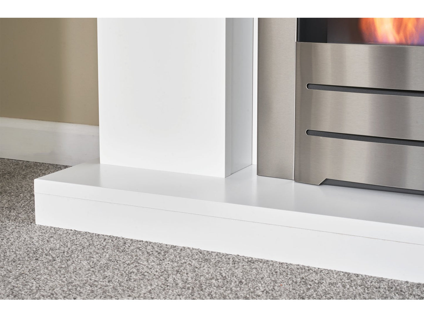 Adam Lomond Fireplace Suite Pure White + Colorado Bio Ethanol Fire Brushed Steel, 39"