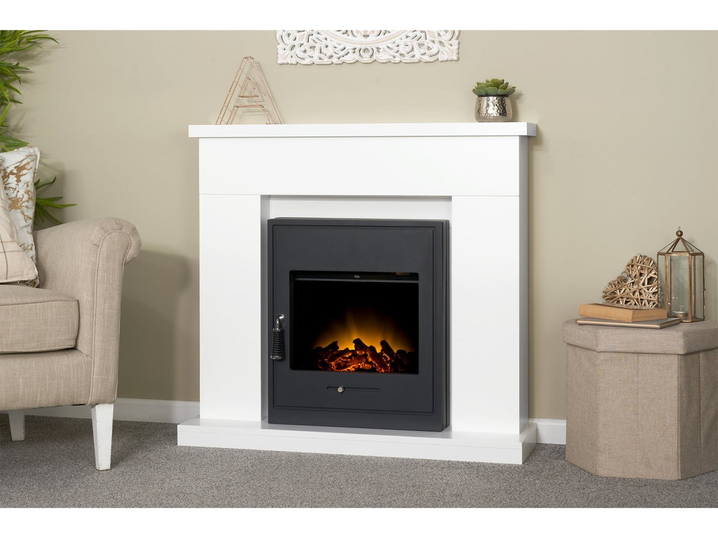 Adam Lomond Fireplace Suite Pure White + Oslo Electric Fire Black, 39"