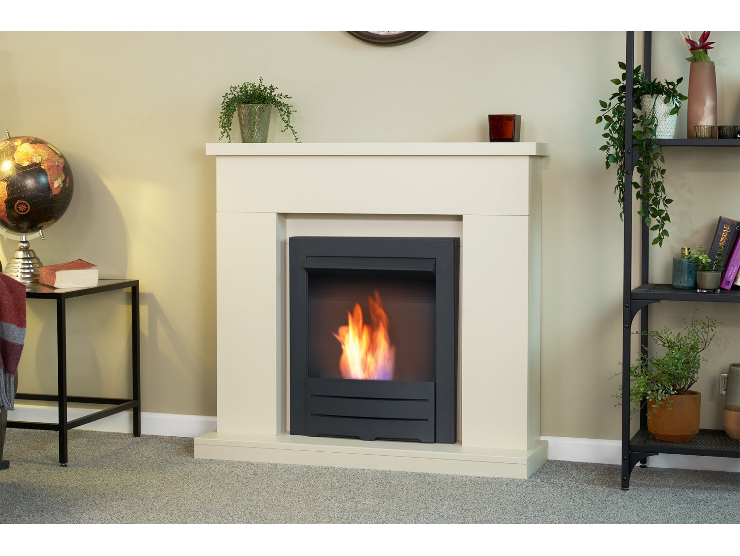 Adam Lomond Fireplace Stone Effect + Colorado Bio Ethanol Fire Black, 39"