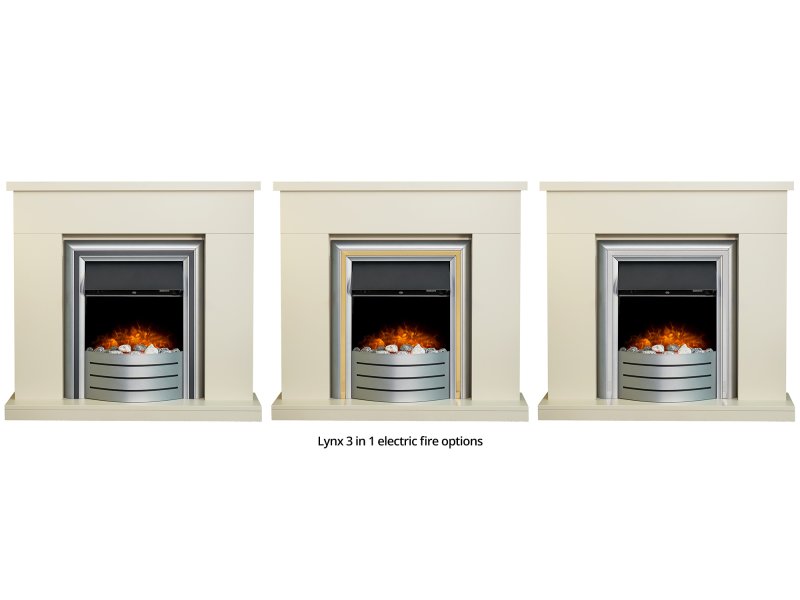 Adam Lomond Fireplace Stone Effect + Lynx 3-in1 Electric Fire Chrome, 39"