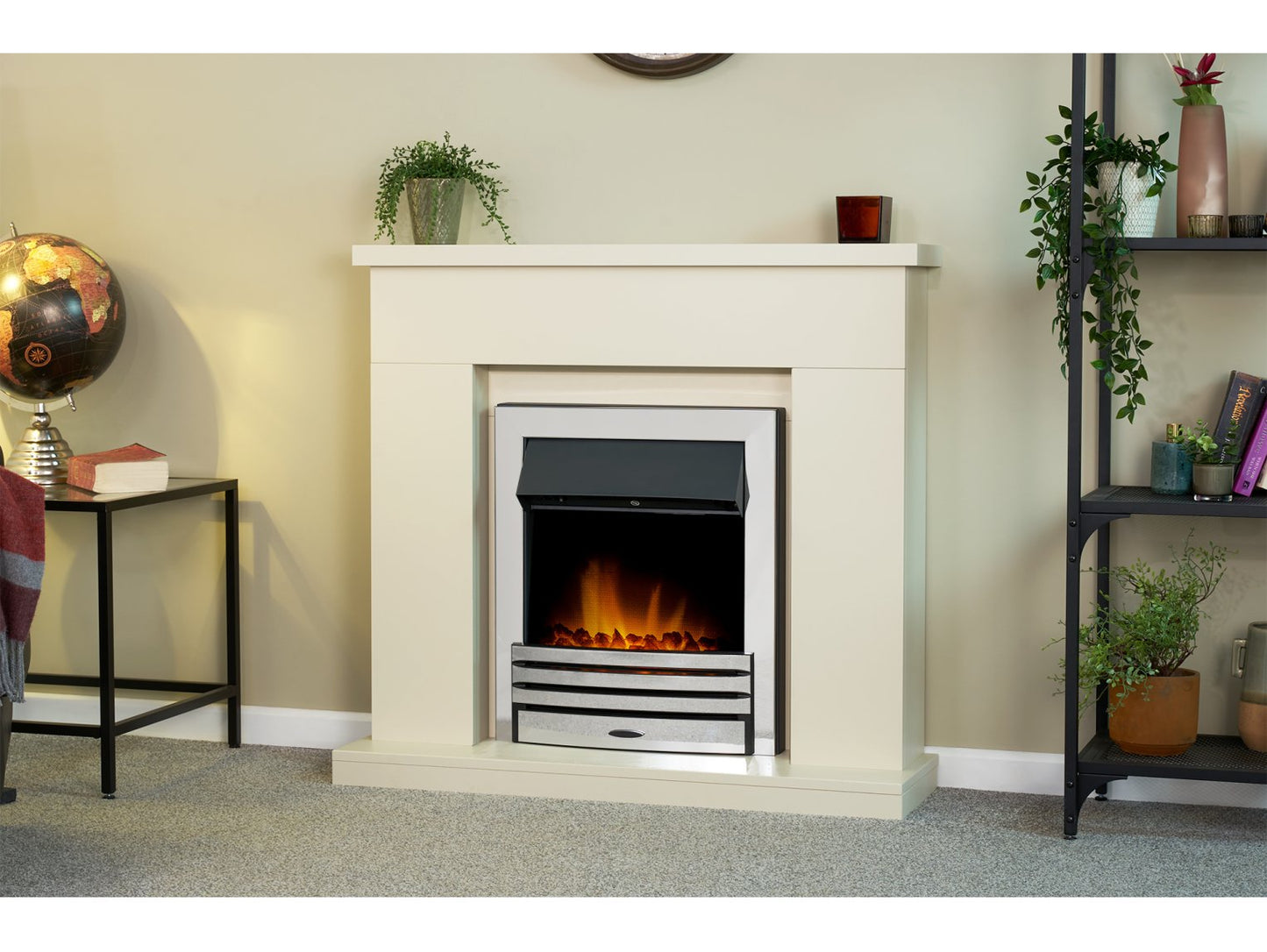 Adam Lomond Fireplace Stone Effect + Eclipse Electric Fire Chrome, 39"