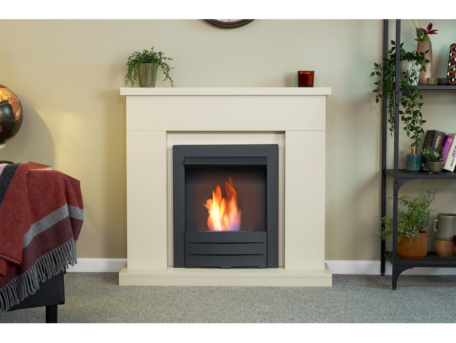 Adam Lomond Fireplace Stone Effect + Colorado Bio Ethanol Fire Black, 39"