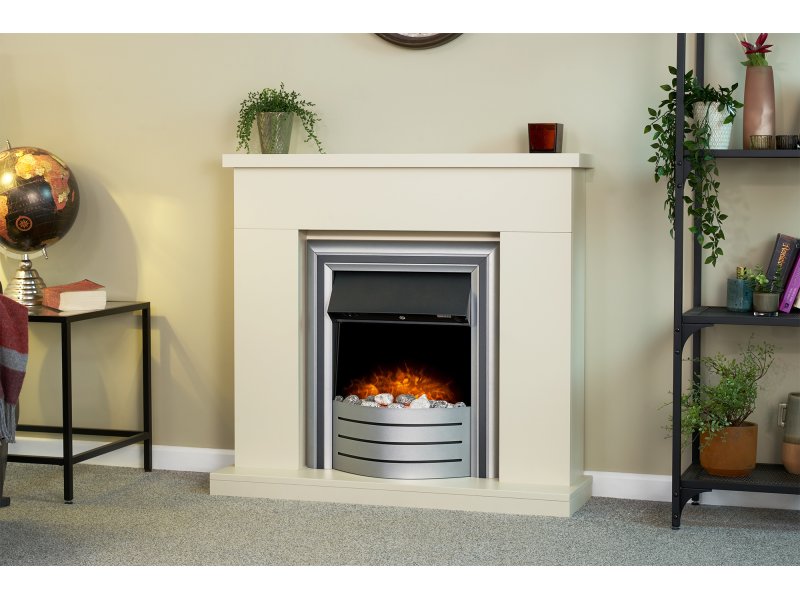 Adam Lomond Fireplace Stone Effect + Lynx 3-in1 Electric Fire Chrome, 39"