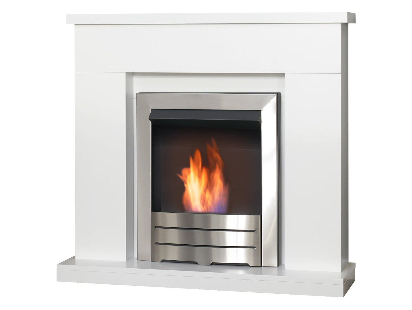 Adam Lomond Fireplace Suite Pure White + Colorado Bio Ethanol Fire Brushed Steel, 39"