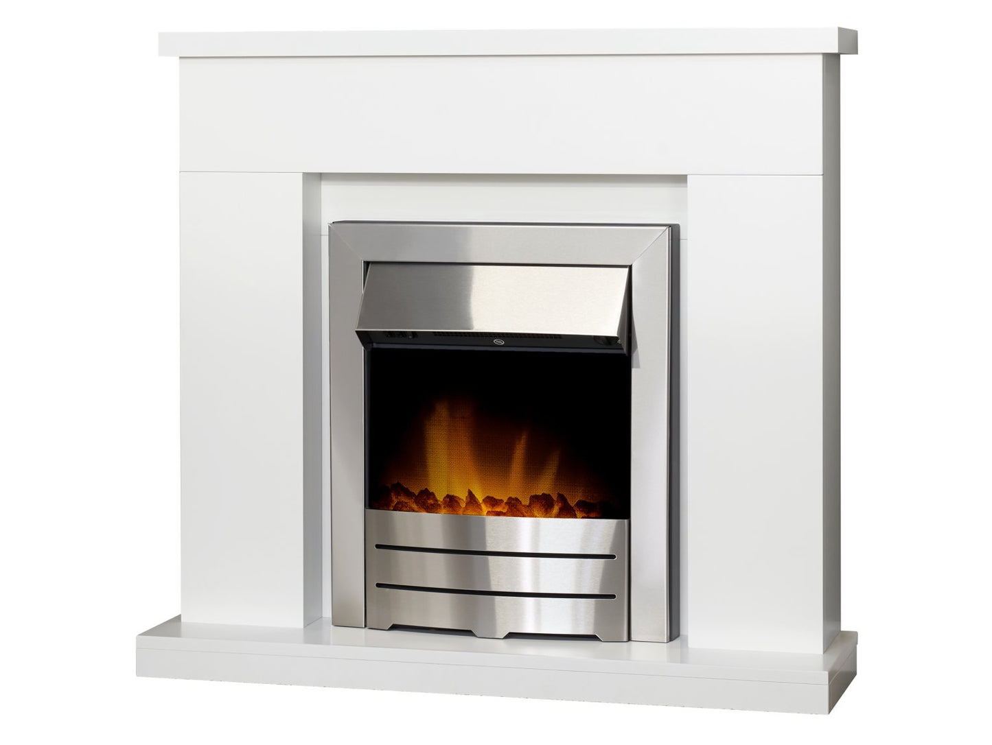 Adam Lomond Fireplace Suite Pure White + Colorado Electric Fire Brushed Steel, 39"