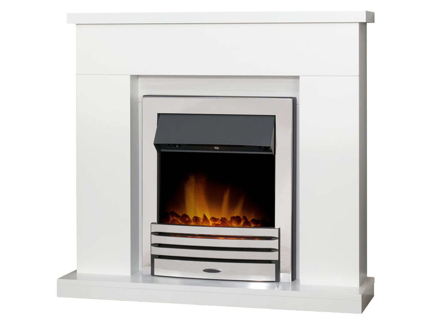 Adam Lomond Fireplace Suite Pure White + Eclipse Electric Fire Chrome, 39"