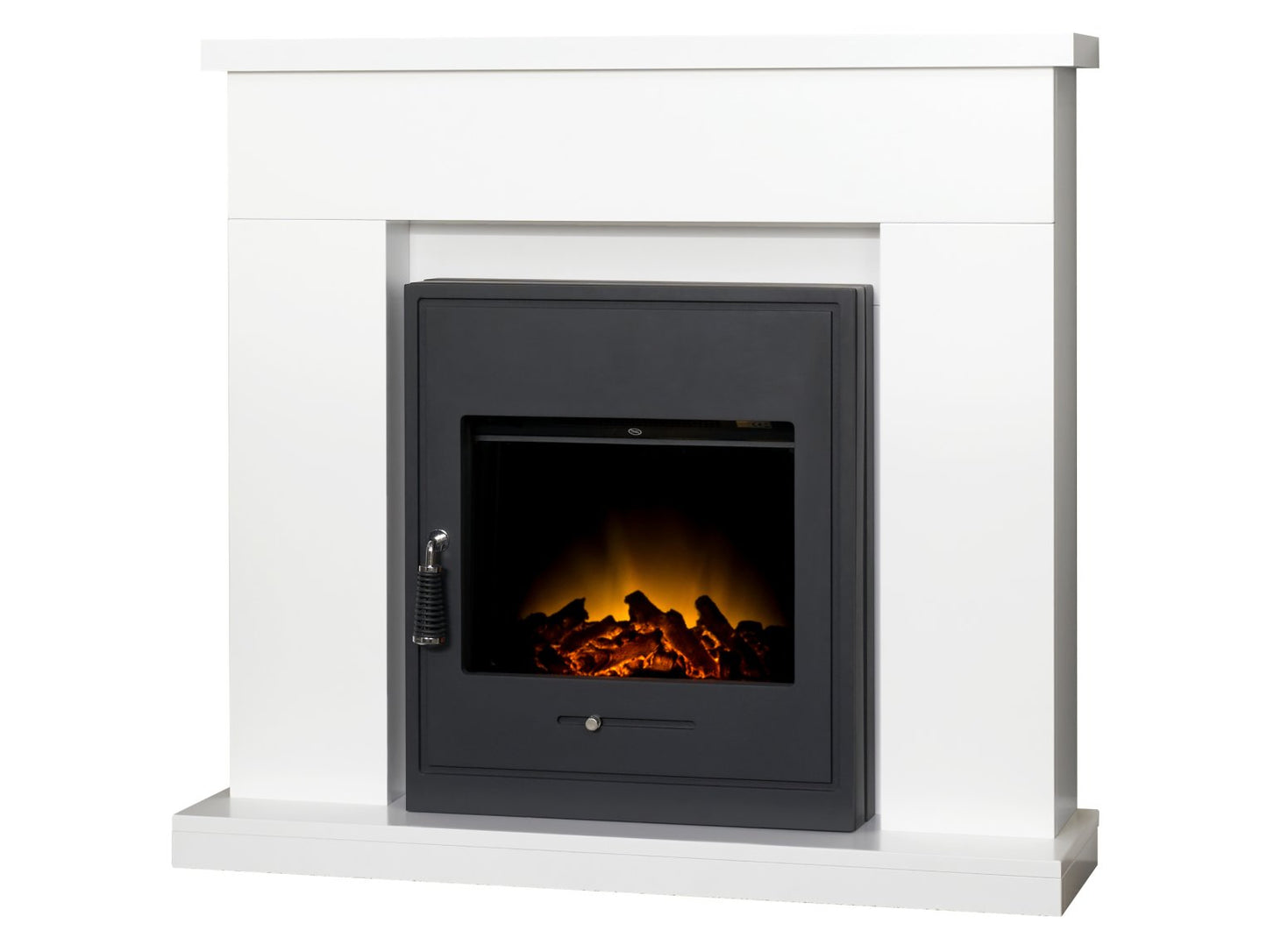 Adam Lomond Fireplace Suite Pure White + Oslo Electric Fire Black, 39"