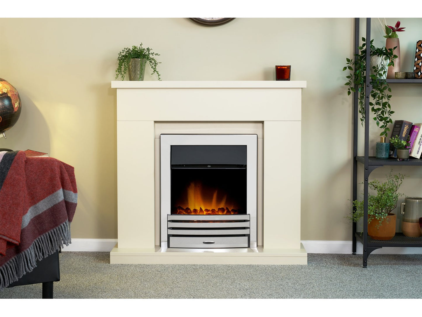 Adam Lomond Fireplace Stone Effect + Eclipse Electric Fire Chrome, 39"