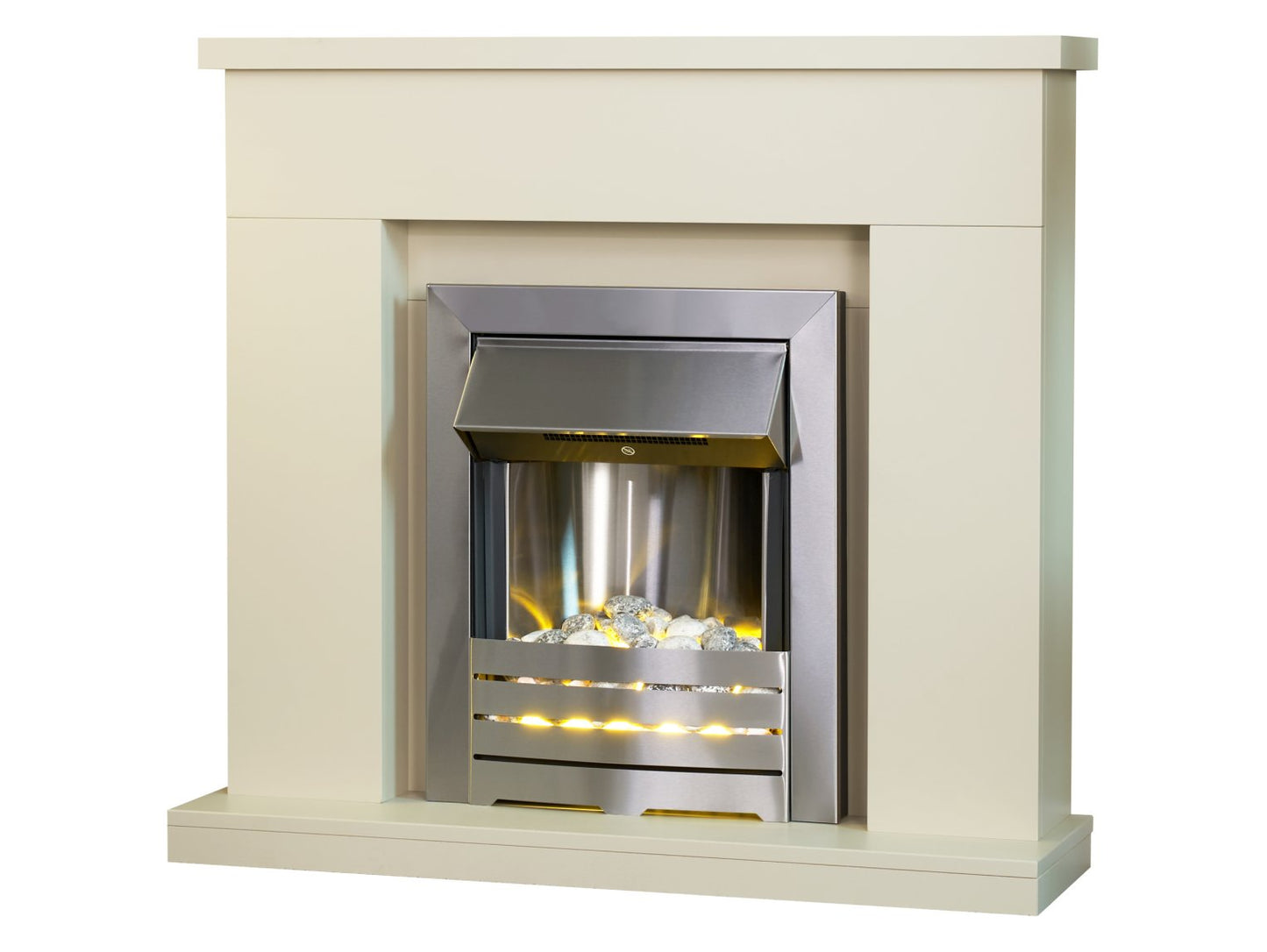 Adam Lomond Fireplace Stone Effect + Helios Electric Fire Brushed Steel, 39"