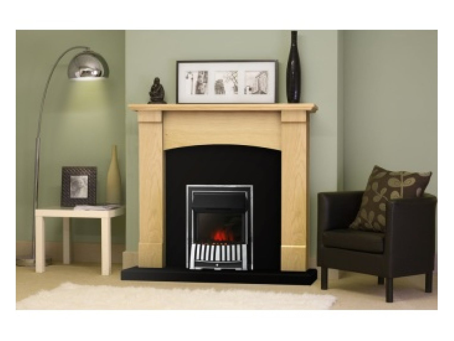 Adam Lonsdale Fireplace Suite Oak + Elan Electric Fire Chrome, 48"