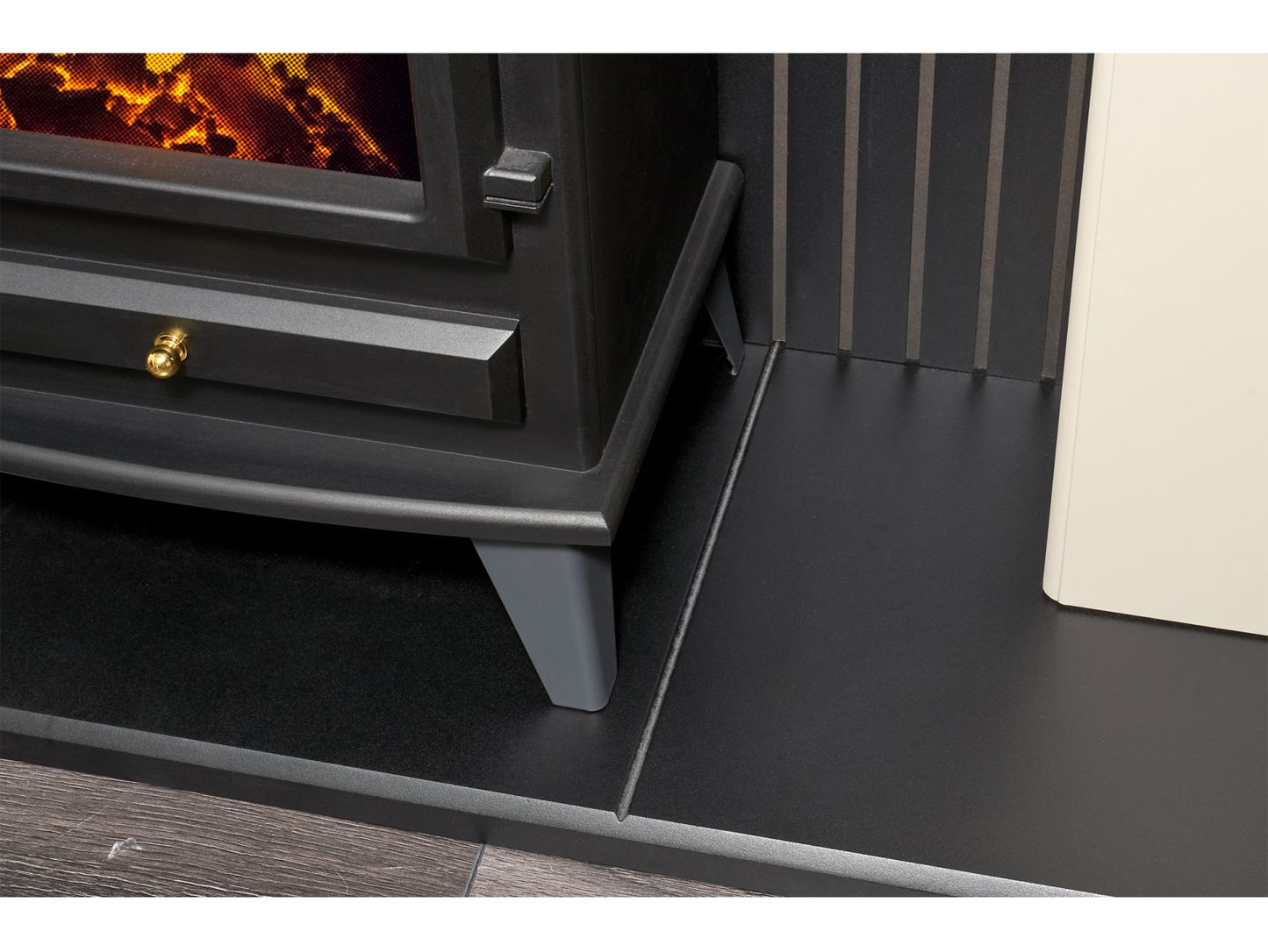 Adam Ludlow Stove Fireplace Stone Effect + Hudson Electric Stove Black, 48"
