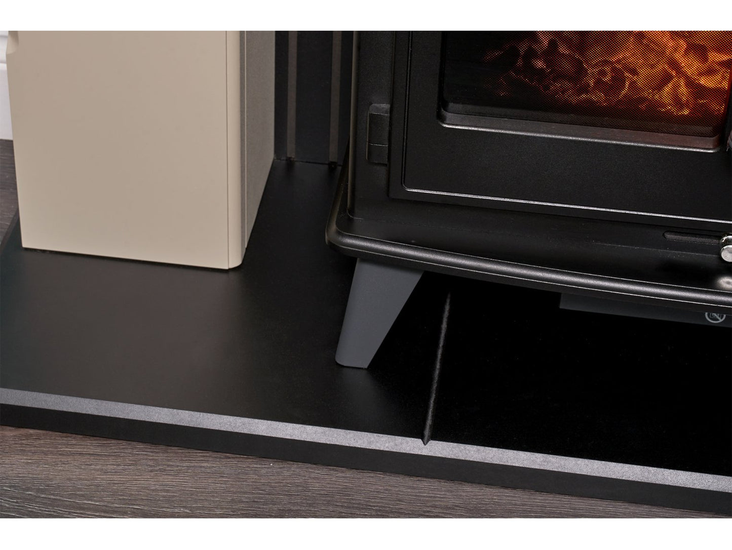 Adam Ludlow Stove Fireplace Stone Effect + Woodhouse Electric Stove Black, 48"