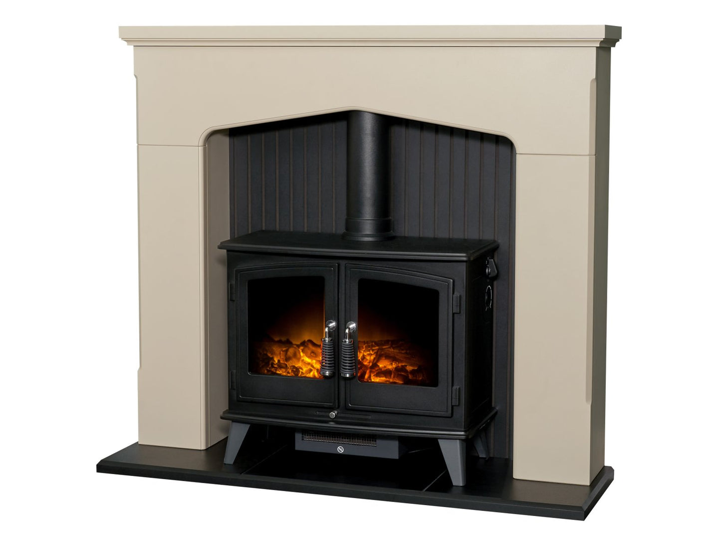 Adam Ludlow Stove Fireplace Stone Effect + Woodhouse Electric Stove Black, 48"