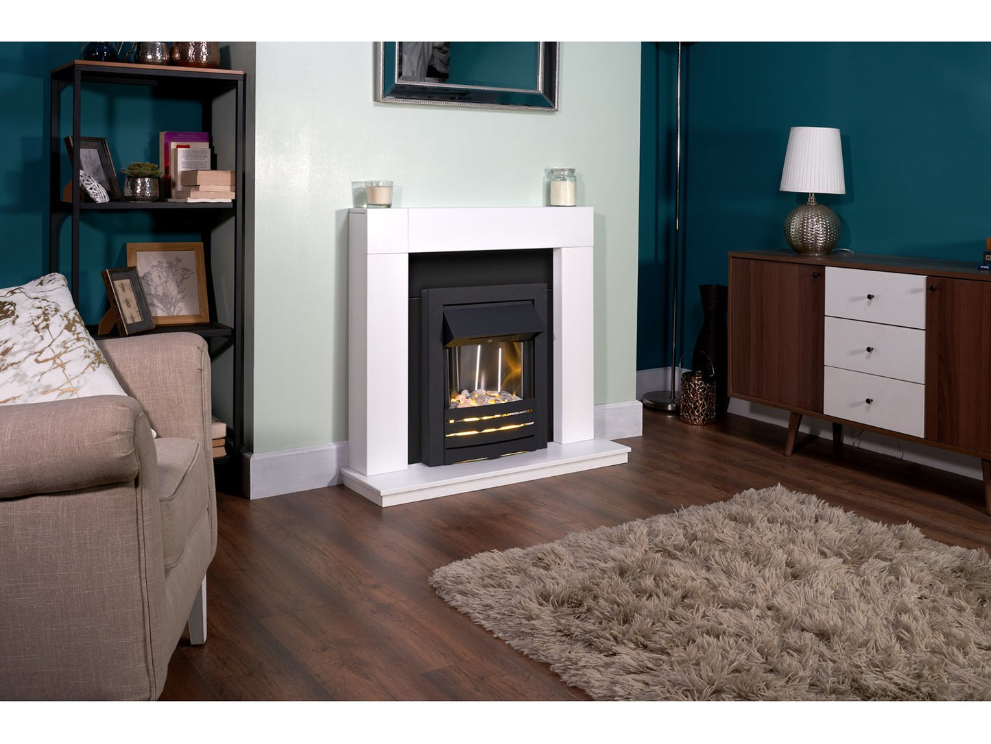 Adam Malmo Pure White & Black/Pure White + Helios Electric Fire Black, 39"