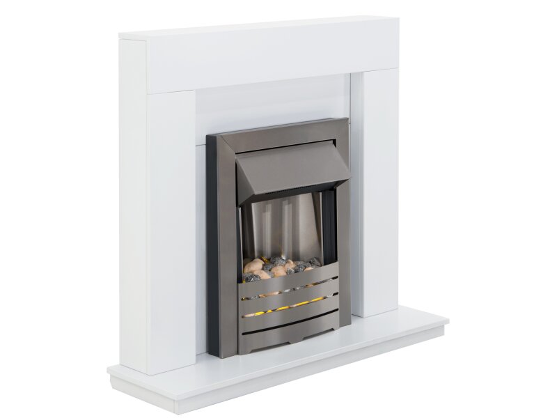 Adam Malmo Pure White + Helios Electric Fire Brushed Steel, 39"