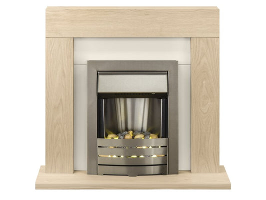 Adam Malmo Fireplace Suite Oak + Helios Electric Fire Brushed Steel, 39"