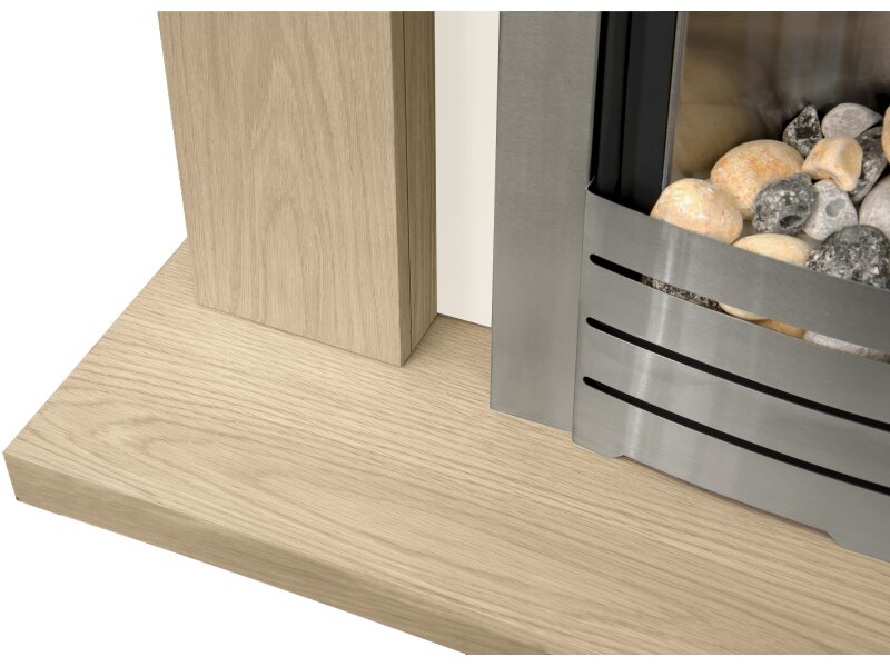 Adam Malmo Fireplace Suite Oak + Helios Electric Fire Brushed Steel, 39"