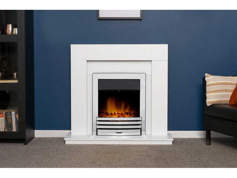 Adam Malmo Pure White & Black + Eclipse Electric Fire in Chrome