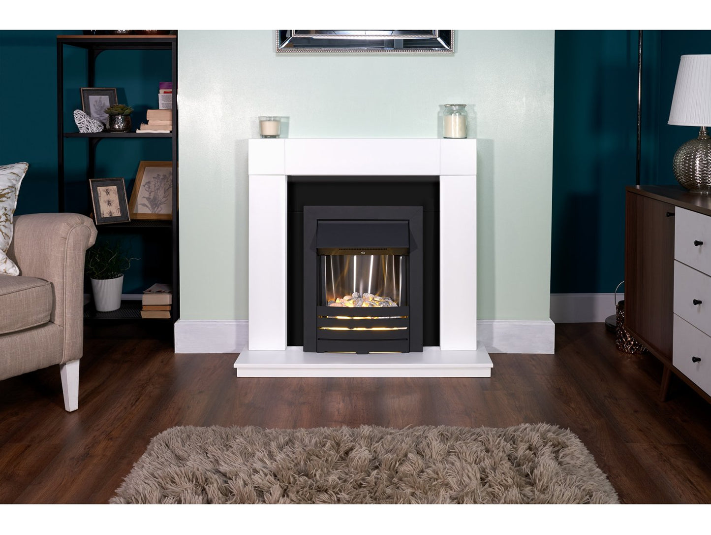 Adam Malmo Pure White & Black/Pure White + Helios Electric Fire Black, 39"