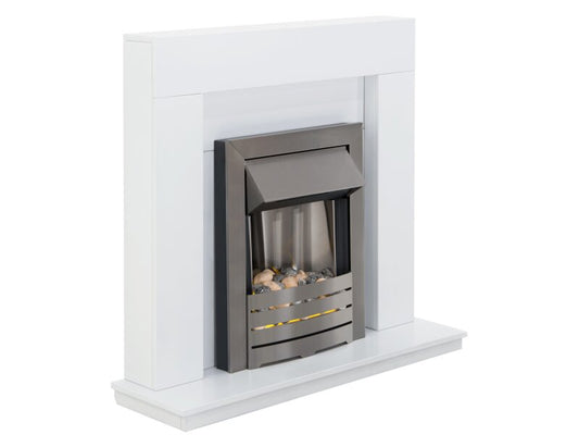 Adam Malmo Pure White & Black + Helios Electric Fire Brushed Steel, 39"
