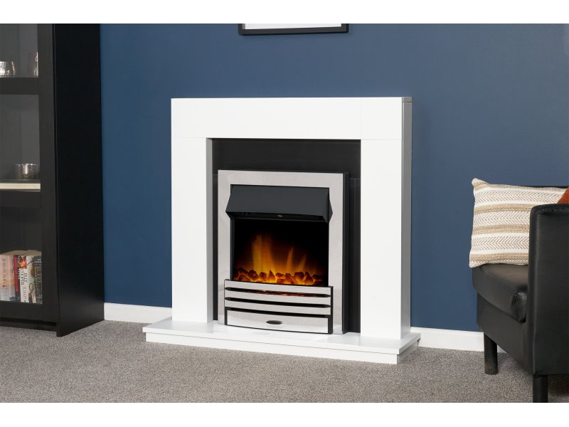 Adam Malmo Pure White & Black + Eclipse Electric Fire in Chrome