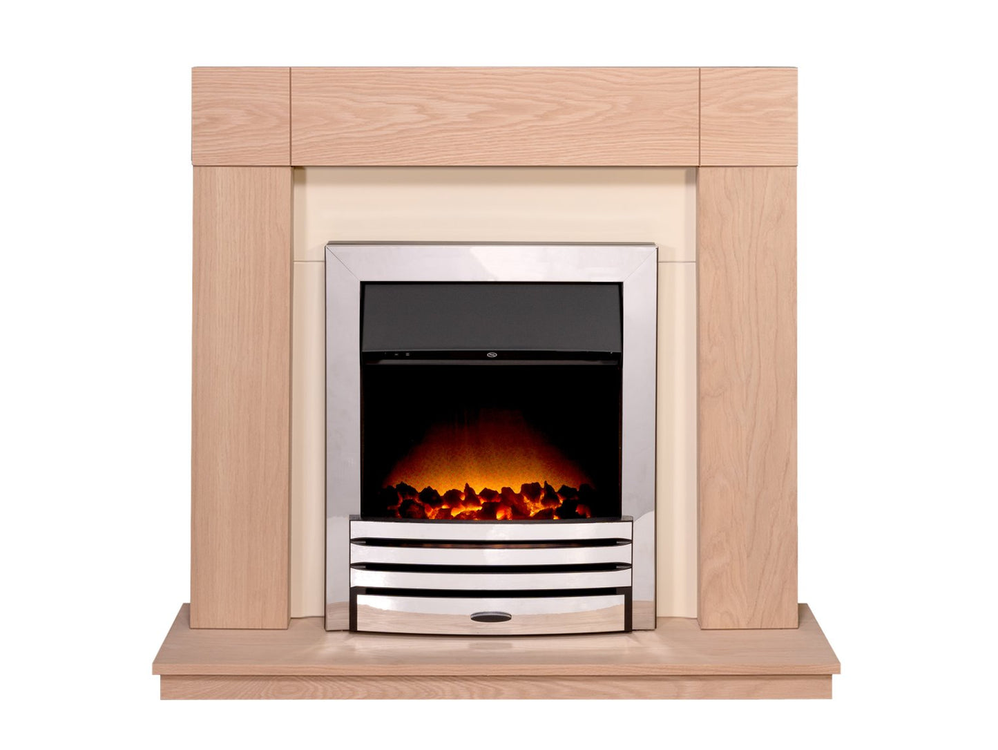 Adam Malmo in Oak & Black/Cream with Eclipse Electric Fire in Chrome, 39 Inch