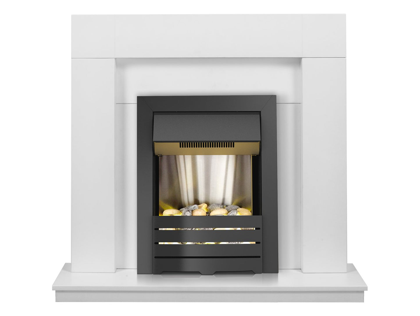 Adam Malmo in Pure White & Black/Pure White with Helios Electric Fire in Black, 39 Inch