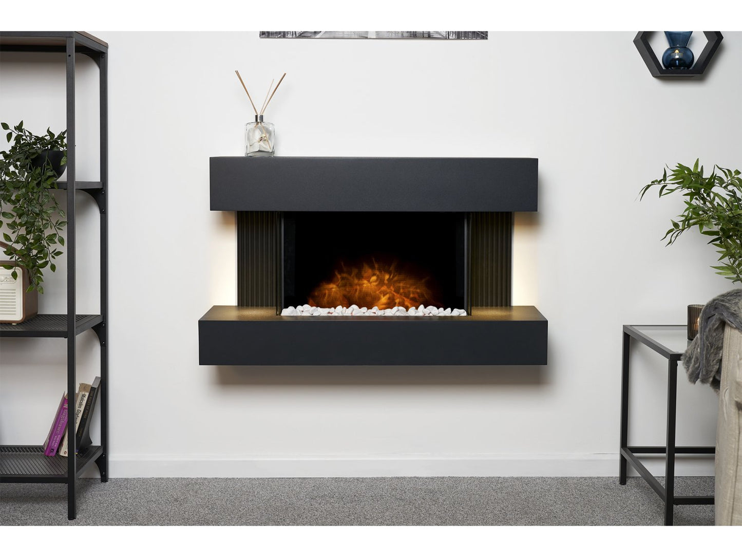 Adam Manola Charcoal Grey Wall Mounted Electric Fire Suite